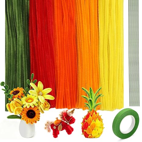 300PCS Pipe Cleaners for Craft Coloured Chenille Stems - Different Orange