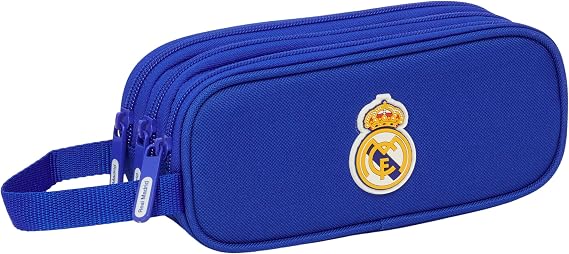 Real Madrid - Triple Zip Pencil Case, Children, Ideal for Children from 5 to 14 Years, Comfortable and Versatile, Quality and Resistance, 21 x 7 x 8.5 cm