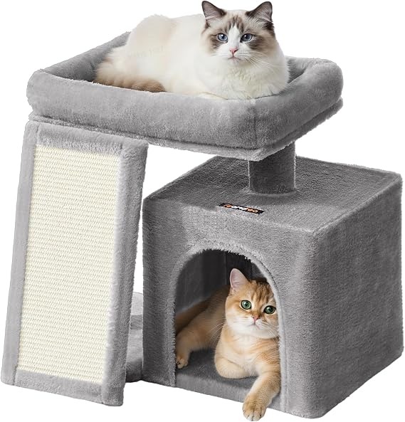 Feandrea Small Cat Tree, Tower with House, Dove Grey