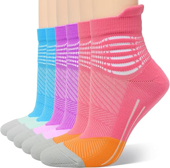 IRAMY Compression Ankle Support Socks Women Wicking Running Cushioned Athletic Plantar Fasciitis Relief 3 Pairs