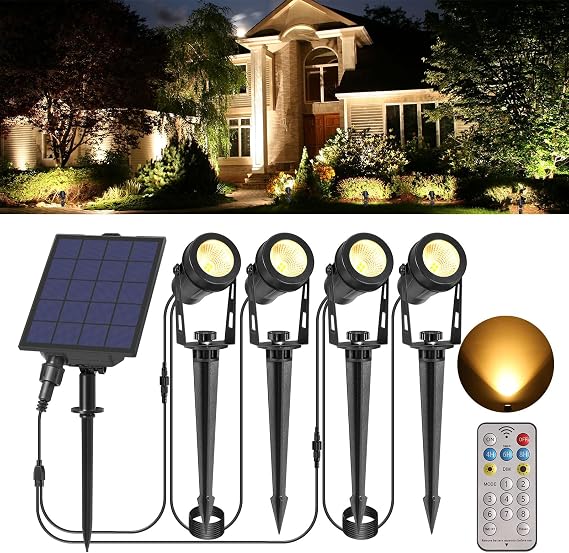 ECOWHO Solar Spot Lights Outdoor Garden, LED Landscape Spotlights Solar Powered with Remote Control Timer 8 Modes, IP65 Waterproof Outdoor Uplighters Dusk to Dawn for Garden Yard Patio Lawn [Energy Class F]