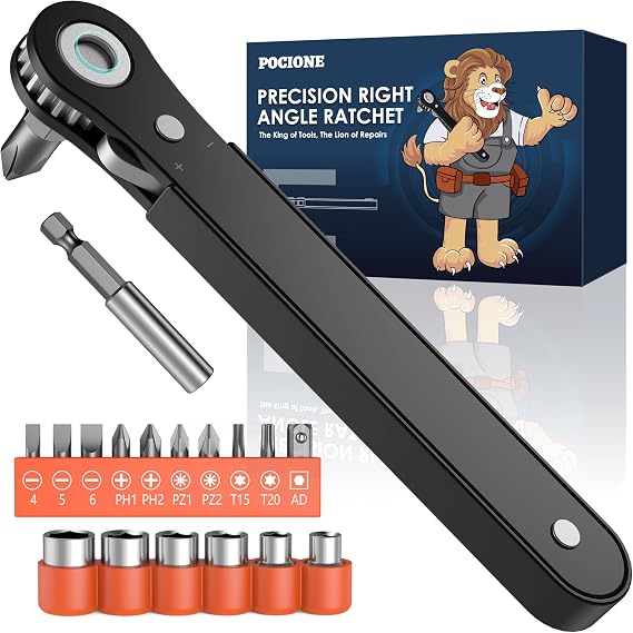 POCIONE Dik Açılı Tornavida Erkek Hediyeleri - Takım Çorabı Erkekler için Doldurucular Mini EDC Cırcır Anahtarı Tornavida Ucu Seti 90 Derece Ofset Tornavida Dar Alan için Düşük Profil Cırcır Erkekler için