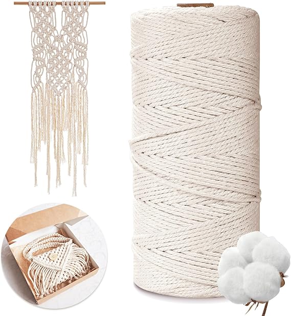 AiQInu Macrame Thread 2 mm x 200 m, Macrame Rope 100% Cotton Craft, Wall Hanging, Weaving, DIY, Decoration, Beige