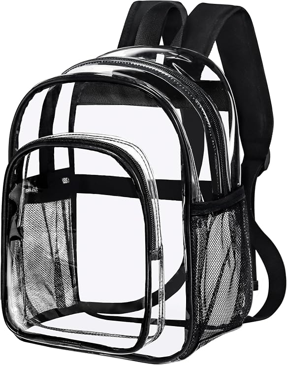 Fmeida Clear Backpack, See Through Bag, Transparent Daypack for School, Travel & Work