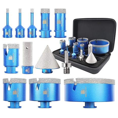 Diamond Tile Drill Bit Set - Diamond Drill Bit for Tiles Porcelain Ceramic Marble Granite Holes & 20 mm & 50 mm Fresa Diamantata 6/6/8/20/25/35/50/68/110 & 20 Finger Bits & 50 Chamfer Bit