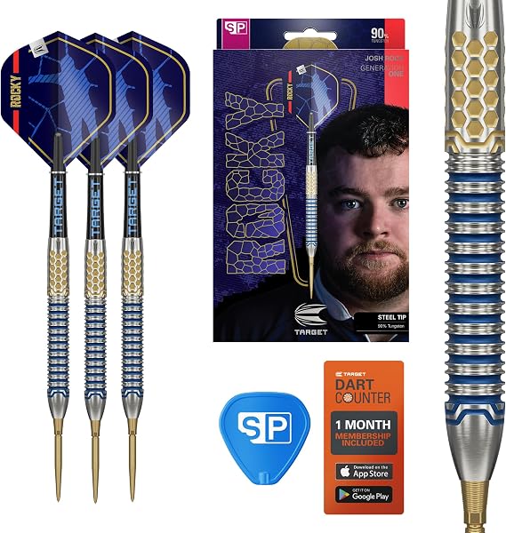 Target Darts Josh Rock Gen 1 Steel Tip Swiss Point Darts, 90% Tungsten Darts, Generation 1, 22G/23G/24G/25G | Steel Tip Dart Set, Player Edition Darts with Swiss Storm Nano Points