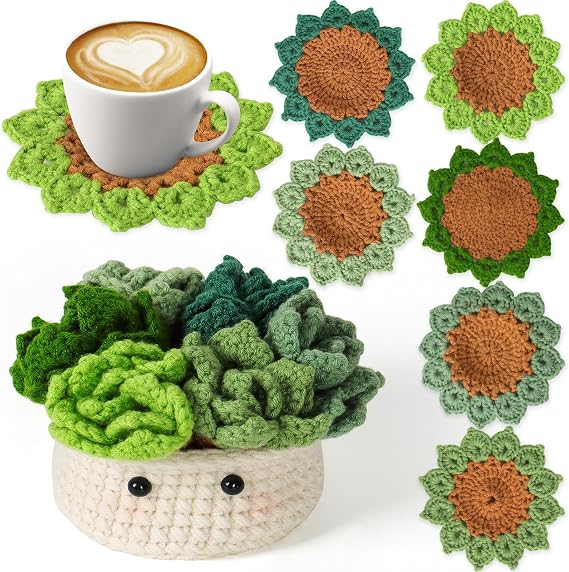 Weldomcor Crochet Kit for Beginners Adults 6PCS Beginners Crochet Set Complete Crochet Plant Knit with Yarn, Step-by-Step Instructions and Video Tutorials, Gift for Birthdays (Green)