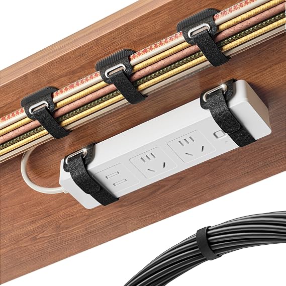 Desk Cable Organizer, Compatible with All Power Strips: Cable Holder for Large Cable Ties with Airtight Seal, Essential for Home Office, 8 Pairs