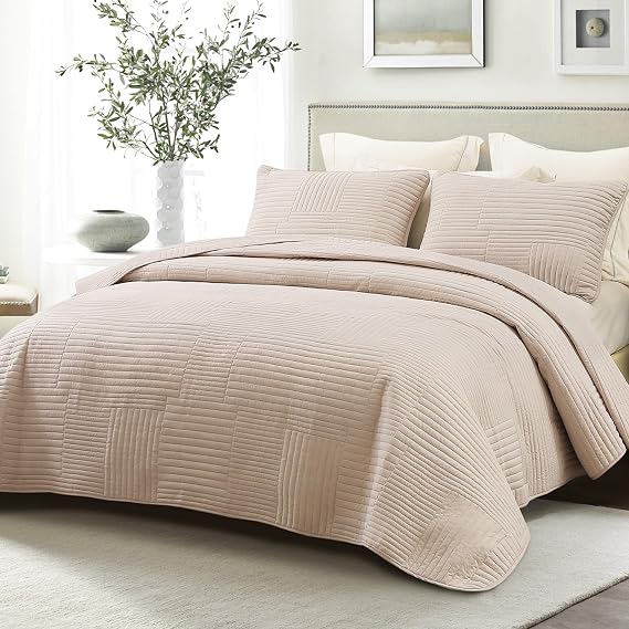 Whale Flotilla Quilted Bedspreads 3 Piece Queen Size Stripe Bedding Set