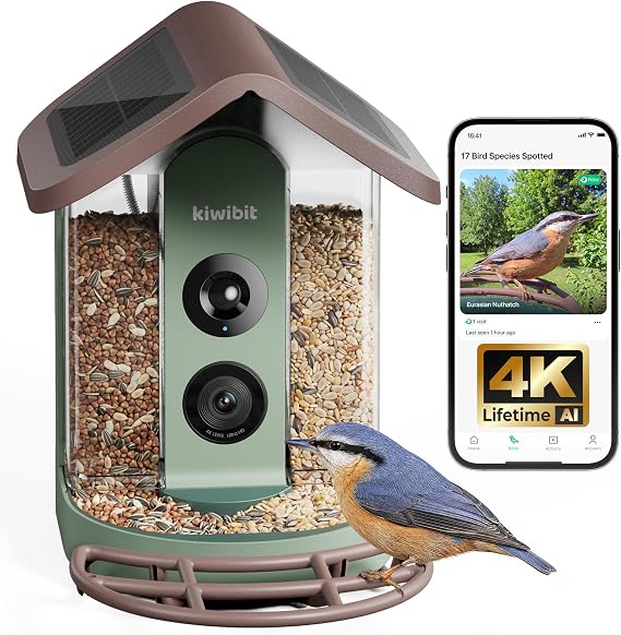 Kiwibit Solar Smart 4K AI Bird Feeder Camera, Weatherproof, No Subscription