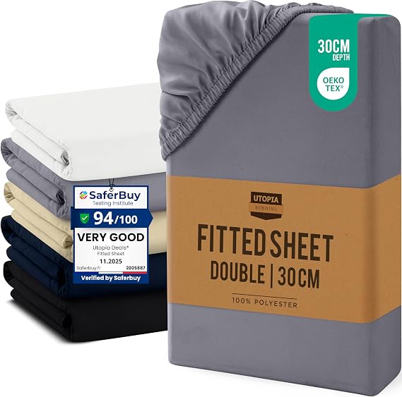 Utopia Bedding Double Fitted Sheet, Up to 30cm (12"), Grey