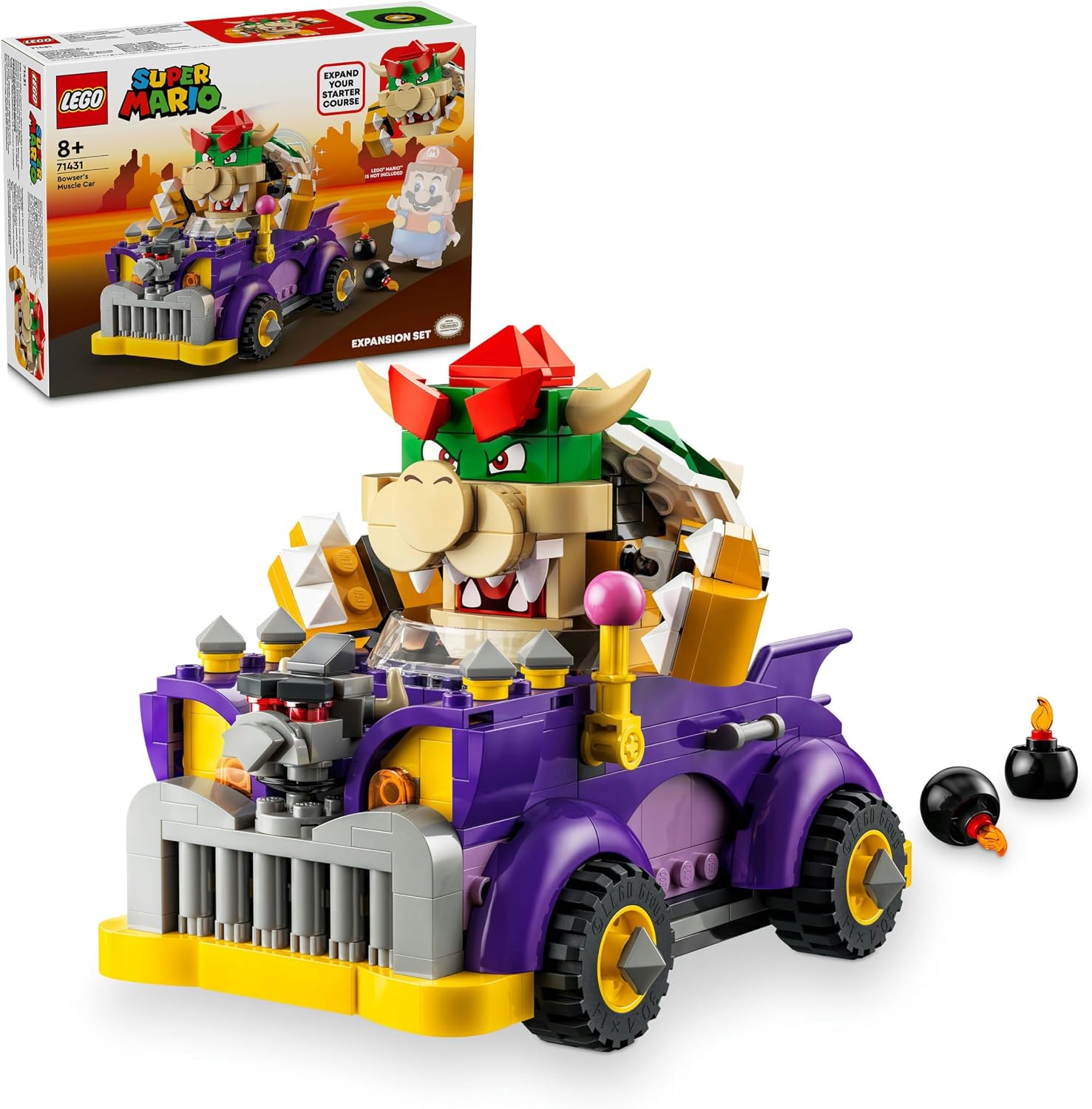 LEGO Super Mario Bowsers Big Car Supplementary Adventure Set Collectible Race Car Toy with Bowser Figure for Girls and Boys 71431-8 Years Old and Over, Creative Game Gift 458 Pieces