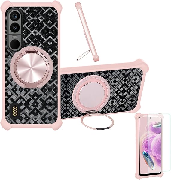 Case Compatible for Bittium Tough Mobile 3 Phone Case Cover [with 1* Tempered Glass Screen Protector] Hybrid Case[360°Ring Support, Magnetic] CX-18-FEN