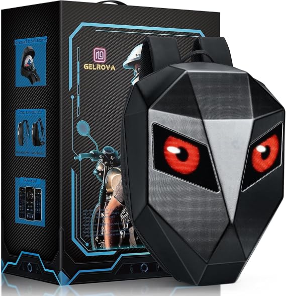 Grelrova Motorcycle Backpack with LED Eyes, Black, Large size 19in, Knight Backpacks