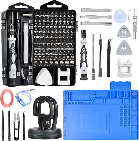 Precision Screwdriver Set, Electronics Repair Tool Kit with Anti Static Mat, ESD Wristband,Fast Home Multi-Types Drivers for Phone, Computer, Laptop (Black)