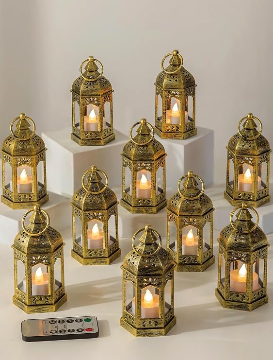 Romadedi Mini LED Lanterns with Remote and Timer, Gold, 10 Pack