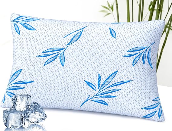 Memory Foam Pillows for Sleeping, Adjustable Loft & Firmness Bed Pillow, Shredded Memory Foam Pillow With Cooling and Bamboo Rayon Cover, Suitable for Side, Back & Stomach Sleepers (69 x 47cm)