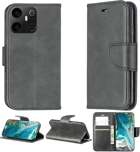 Aroepurt Case Compatible for Saga 2 Solana Mobile Seeker Phone Case Cover [with Tempered Glass Screen Protector] Flip Stand Cover PU Leather YZW Wallet Case Black