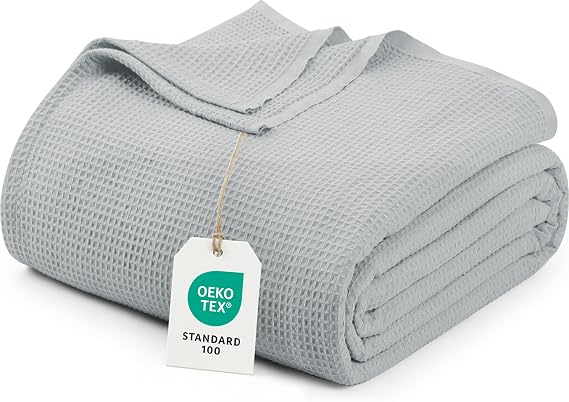Utopia Bedding Waffle Weave Bed Blanket, Double Size-167x228 cm, Cool Grey