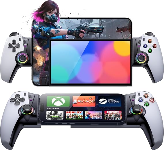 Bluetooth Mobile Gaming Controller for iOS/Android/Switch2/1,Wireless Phone Game Controller for Xbox/Steam/GeForce Now/MFi Apple Arcade/Roblox,Controller with TMR Joystick/Hall Effect Triggers
