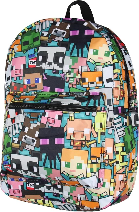 Bioworld Minecraft Backpack Multi Character Chibi Video Game School Laptop Travel Backpack 17"