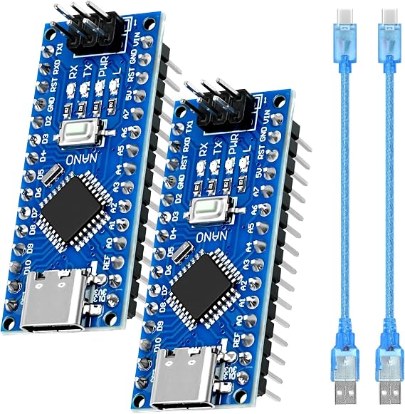 Nano 328P V3 USB Cable Development Board 2 Pack Development Board with CH340 Chip 5V 16M Microcontroller Type-C Connector Compatible with Arduino