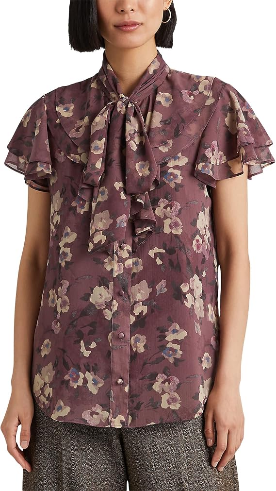 Lauren Ralph Lauren レディース ワークウェア オフィスブラウス, パープル マルチ, Medium