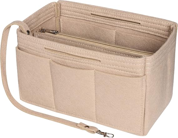 Felt Handbag Insert for Organizer, Handbag Liner for Bag, Fit Speedy 25-40, Neverfull (6 Colours 3 Sizes, beige, Moyenne: 25 (L) x 13 (L) x 15 (H) CM