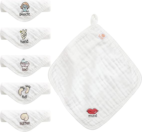 Baby Muslin Wash Cloth 6 Layers 100% Cotton Absorbent Washable Bath Towel Newborn Soft Face Wipes for Sensitive Skin Towels 30 x 30 cm
