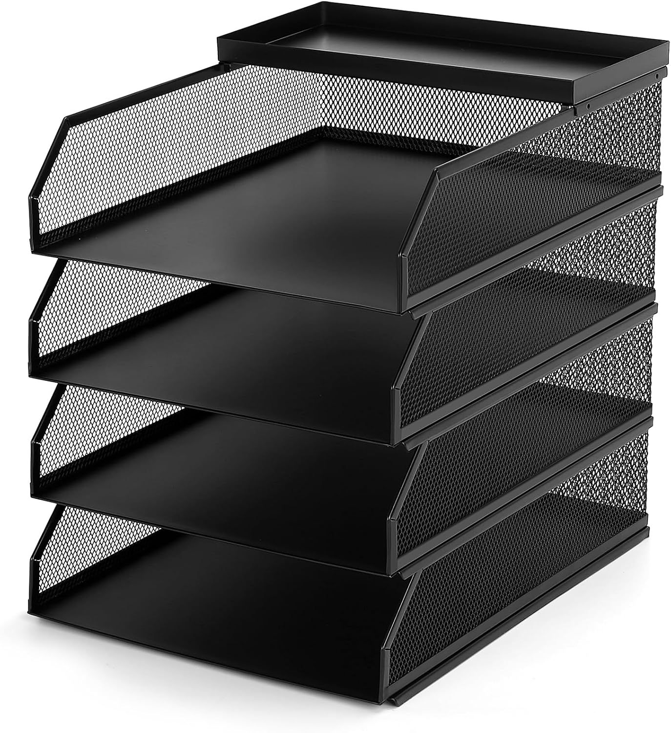 4 Tier Paper Organizer for Desk, Stackable File Trays, Front-Load Metal Mesh Letter Tray & Stacking Supports Storage Organization for Office Home Classroom (Black)