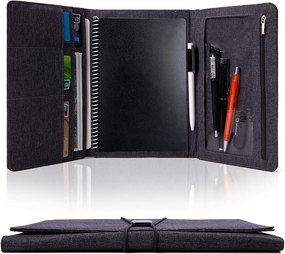 Folio Cover Compatible with Rocketbook Everlast Fusion, Cloth Fabric, Multi Organizer Men & Women Folder with Pen Loop/Phone Pocket/Business Card Holder, fits A5 Size Notebook（6" x 8.8"）