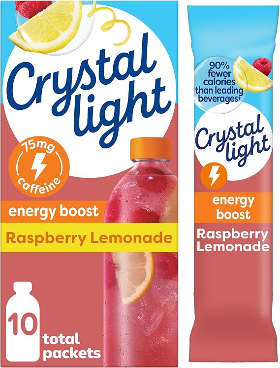 Crystal Light Energy Boost Raspberry Lemonade Drink Mix, 10 ct On-the-Go Packets