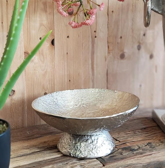 Round / Asymmetrical Aluminium Decorative Bowl Silver Luxury Modern Decorative Bowl Made of Metal Table Decoration Wedding Christmas Decoration for Living Room Dining Room or Kitchen 28 x 28 x 12.5 cm (Silver)