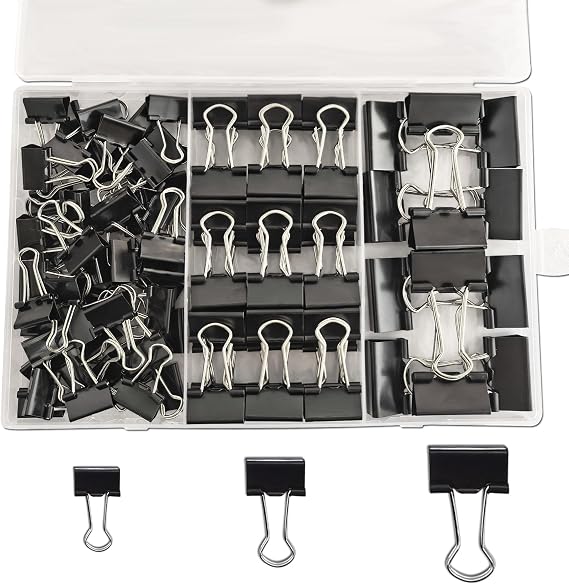 100 Pack Binder Clips 15mm,19mm,25mm Black Foldback Clips Metal Bulldog Clips Paper Clamps for Office School Home