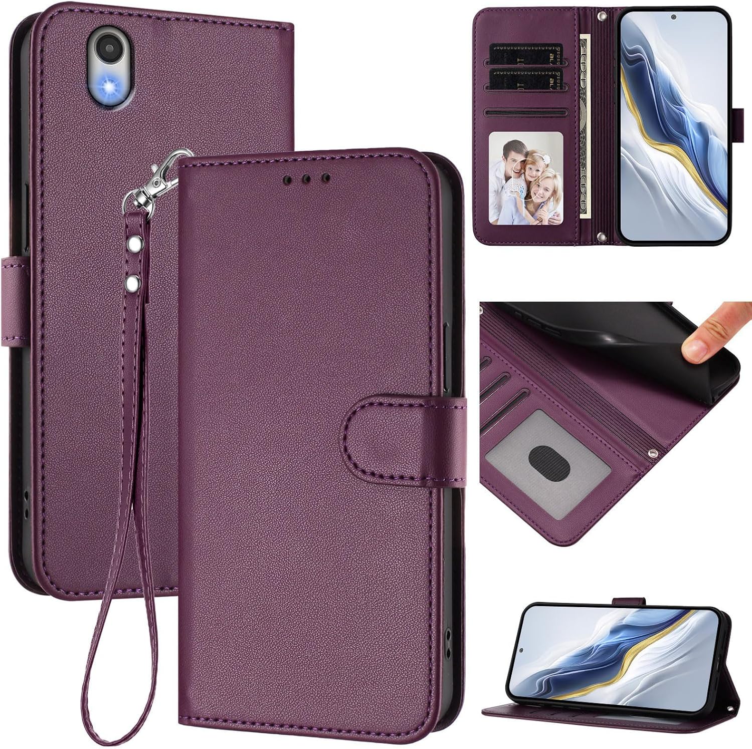 Flip Cover Compatible with Sharp Aquos Sense basic Sense Lite/Android One S3,Compatible with Sharp Aquos SH-01K 【Strap Lanyard】【Card Slot Wallet】【Phone Case】【Magnetic Clasp】 Stand Violet