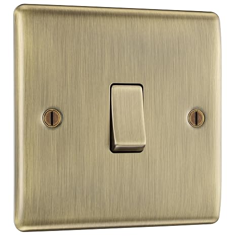 BG Electrical Single Intermediate Wall Light Switch, Raised and Slim Profile, Round Edges, Nexus Metal, Antique Brass, 20A, 16AX, NAB13