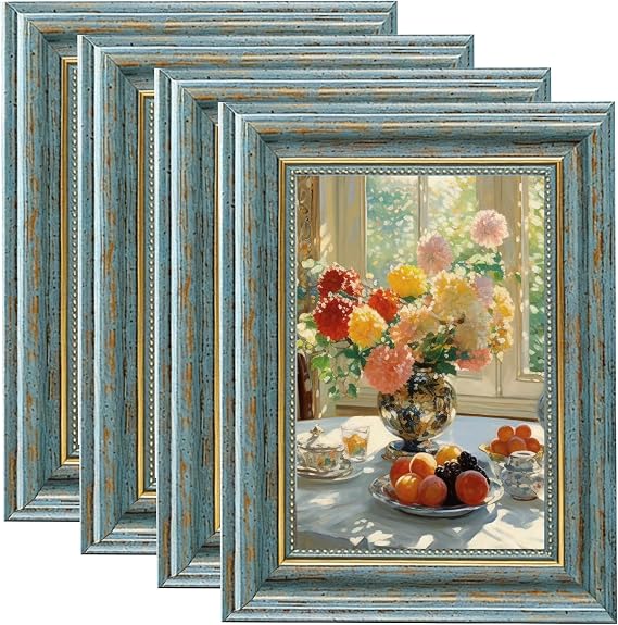 4PCS Vintage Photo Frames, 6x4 Vintage Picture Photo Frame Standing or Wall Mountable Vintage Portrait Photo Frames Landscape Retro Postcard Frame