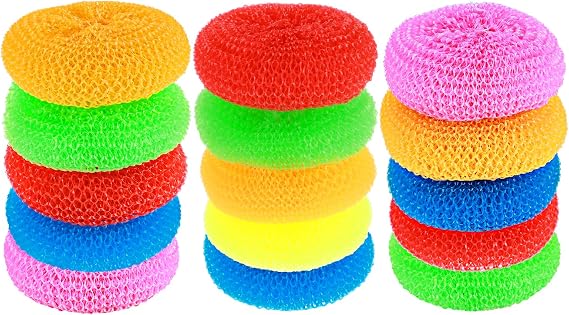 15Pcs Plastic Scouring Pads Plastic Non Scratch Pan Scourers Assorted Colors Nylon Kitchen Sponges for Kitchen Cleaning