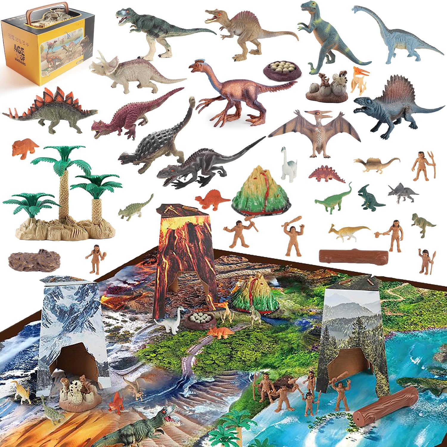 Dinosaur Figure Set for Kids, Dinosaur Play with Large Map Included, Birthday Present for Boys and Girls, Christmas Present, Classic Toy, Dinosaur Toy