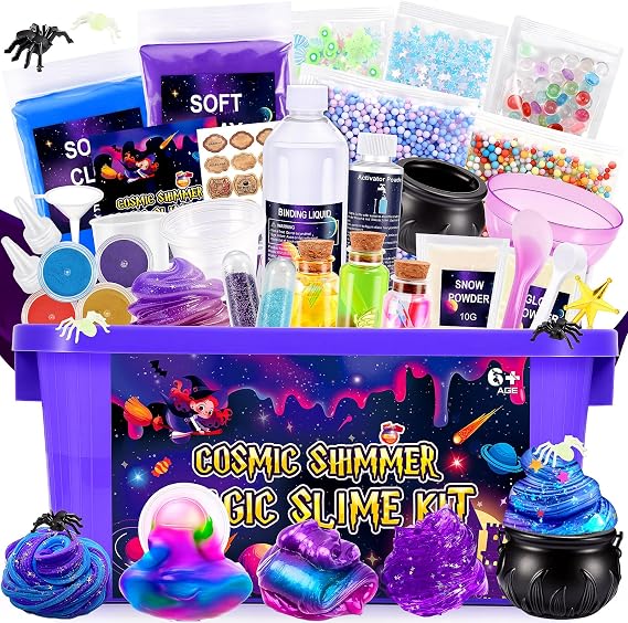 iKidiki Slime Making Kit for Girls Boys, Toys for 6 7 8 9 10 11 12 Year Old Girls Boys Gifts Birthday Galaxy Slime Kit 6-12 Year Old Girl Boy Gifts Magic Potions Making Kit Children Fluffy Slime