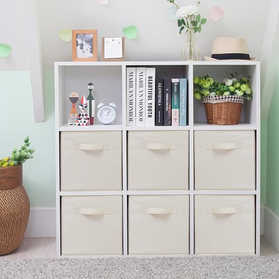 Storage Cubes, 11 Inch Cube Storage Bins, Set of 6, Fabric Foldable Storage Bins With Handles, Closet Storage Organizer Bins, Cubby Clothing Storage Baskets for Shelves, Beige