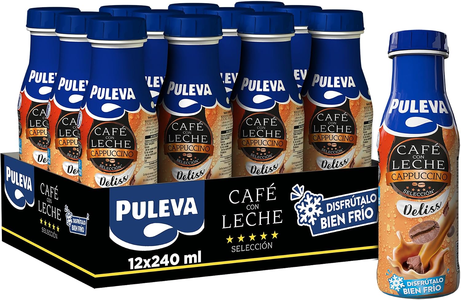 Puleva Coffee with Milk, Cappuccino Deliss, Coffee Ready to go, Gluten Free - Pack 12x240ml