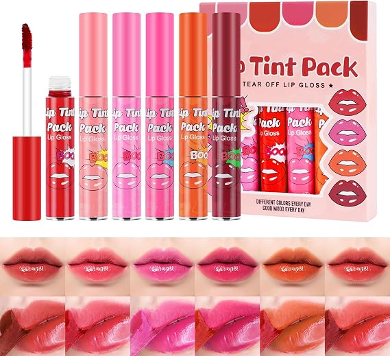 Peel Off Lip Stain Set 6 Colors,Moisturising Long Lasting