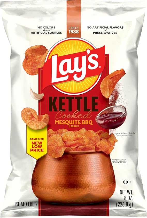 Lay's Kettle Cooked Mesquite Barbecue Flavored Potato Chips, 8 Oz