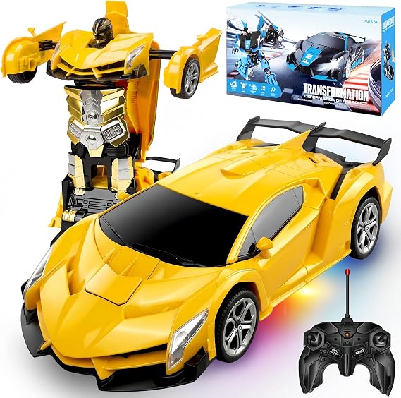 Remote Control Car, RC Car Transforming Robot for Kids 1:18 Scale, Birthday Presents, Toys for 3 4 5 6 7 8 9 10 Year Old Boys Girls Kids (yellow)