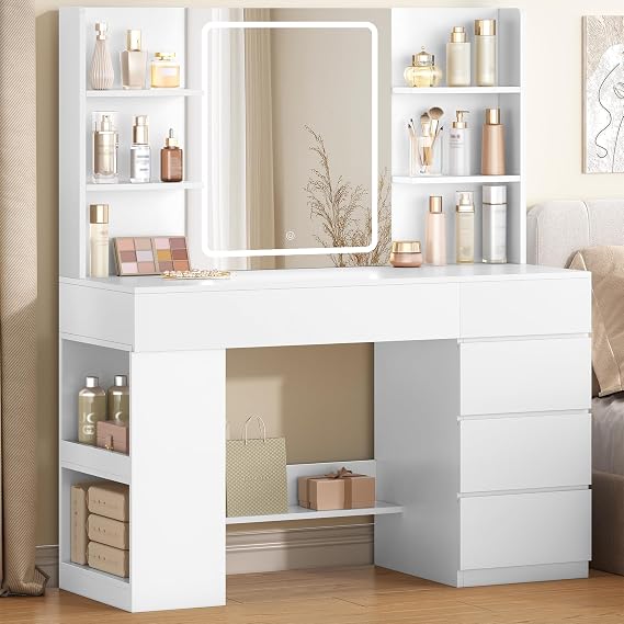 Hzuaneri Dressing Table with Large HD Mirror, Vanity Desk with 5 Drawers