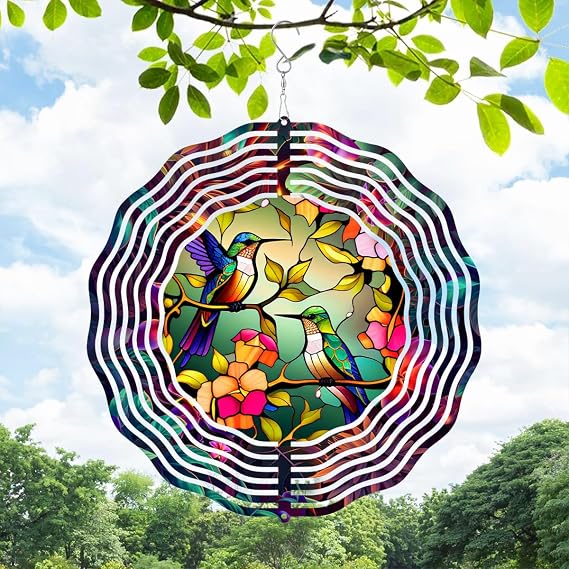 TIANCENTRAL H Hummingbird Wind Spinner,3D Frosted Wind Spinner Hanging for Yard and Garden Balcony Hummingbird Wind Spinner,10" Metal Hanging Hummingbird Wind Sculptures Made of Tough Steel Plate