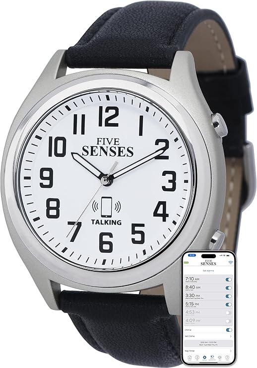 FIVE SENSES - Smart Atomic Talking Watch for Visually Impaired - App Controlled Second Generation Atomic Talking Wrist Watch for Blind and Seniors - Large Numbers Watch with Expansion Band 1739B