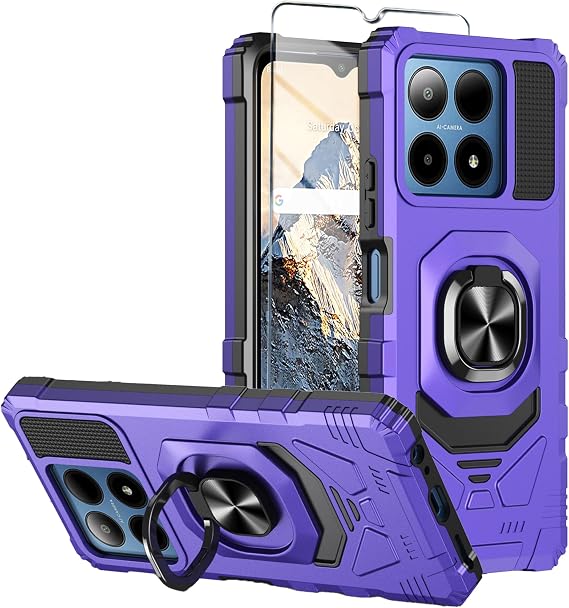 for Boost Summit 5G スマホケース 強化ガラススクリーンプロテクター付き、ミリタリーグレードの高耐久耐衝撃保護カバー、 リングキックスタンド付きBoost Summit 5G、パープル