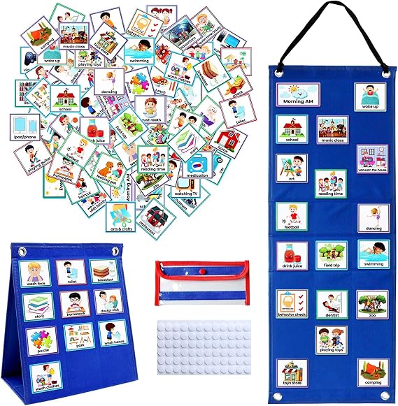 Visual Timetable for Kids, Uooker Visual Aids Children Visual Now and Next Board Learning Aids Tool with 70 Picture Cards, Daily Routine Chart to Support Communication for Autism, adhd, Preschool